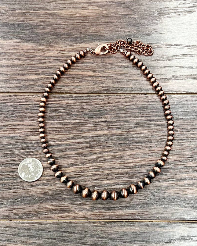 737595, 16" Handmade Copper Navajo Bead Necklace