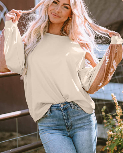 Customizable Western Print Patch Long Sleeve Top