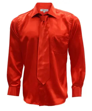 Ferrecci - Men's Regular Fit Satin Shirt, Tie & Hanky Set