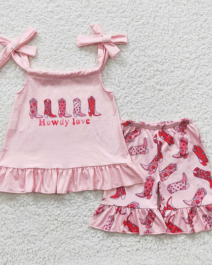 Baby Girls Howdy Love Ruffle Shorts Sets