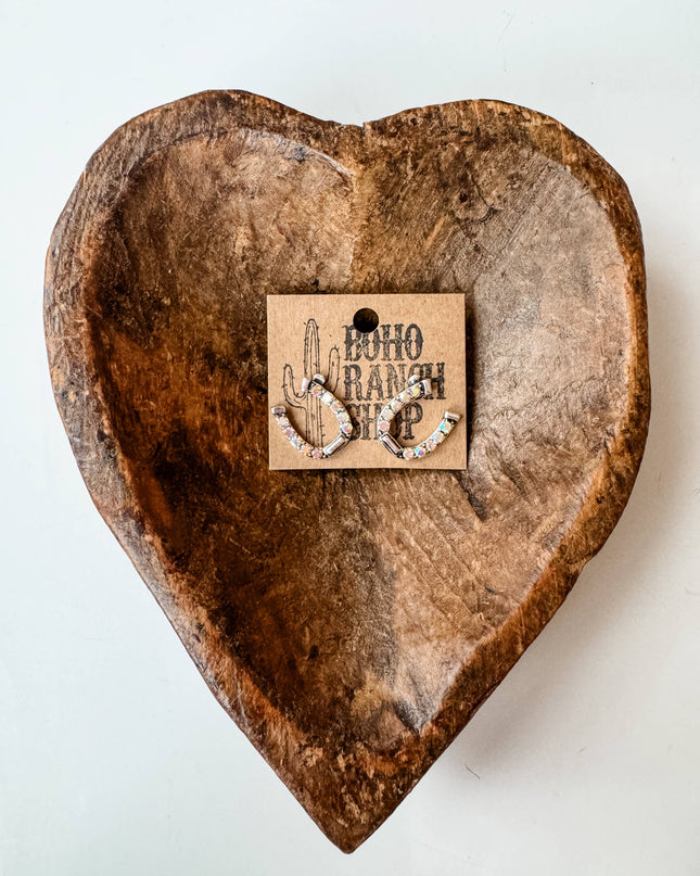 Western Horseshoe Stud Rhinestone Earrings