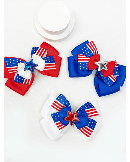 American Flag Bow Hair Clip Set
