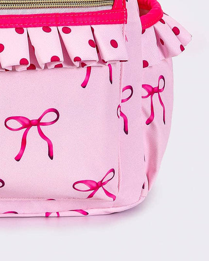 Bow Print Girls Ruffle Backpack