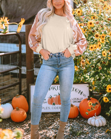 Customizable Western Print Patch Long Sleeve Top