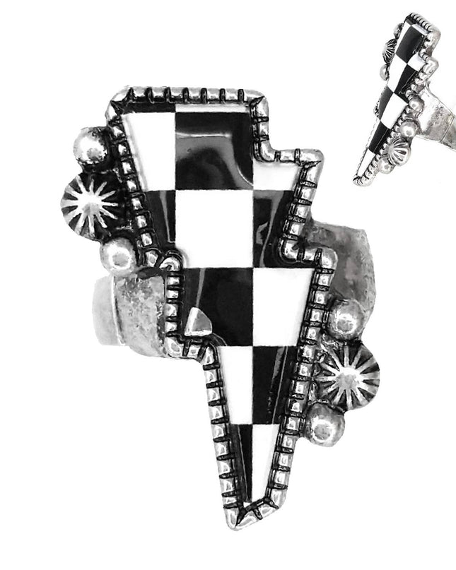 Western Checker Board Pattern Thunder Ring