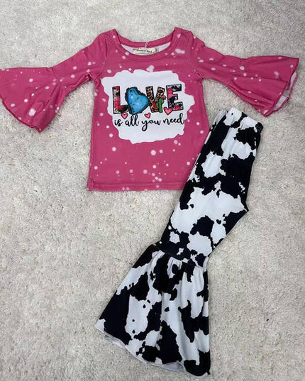 ”Love is all you need“ print top bottom girls set XCH0018-13