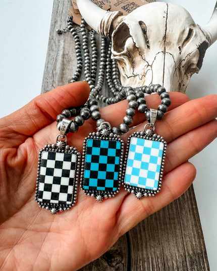 Western Checkered Pendant Necklace 