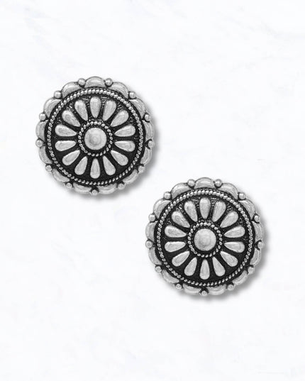 Round Silver Concho Stud Earrings