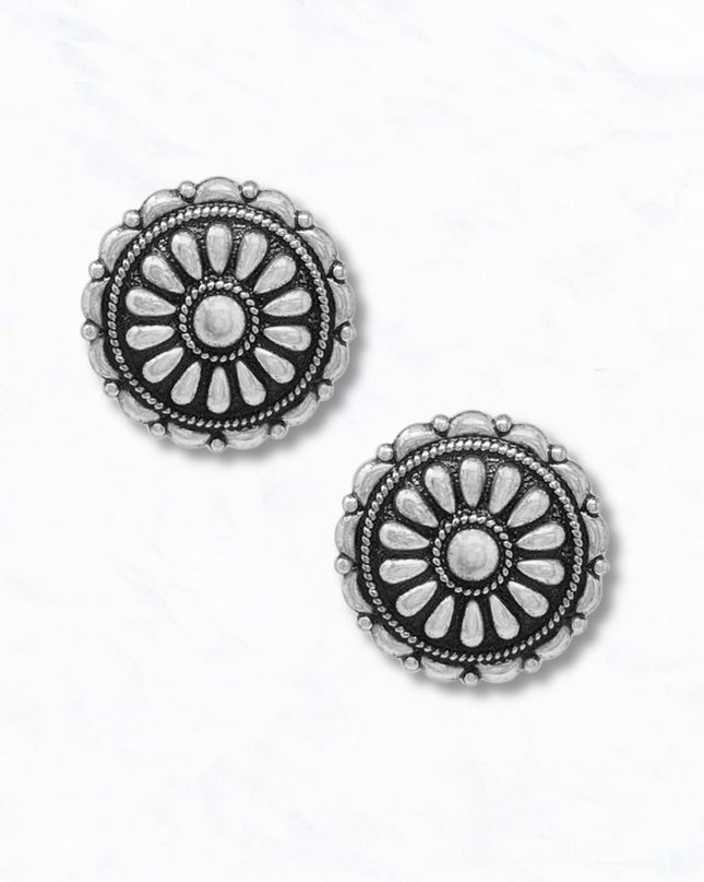 Round Silver Concho Stud Earrings