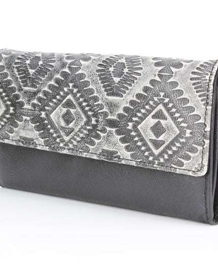 Women’s Grey Aztec Leather Clutch Wallet ABLW 18-2503