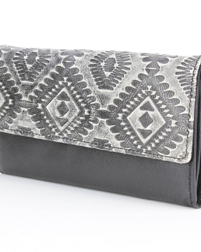 Women’s Grey Aztec Leather Clutch Wallet ABLW 18-2503