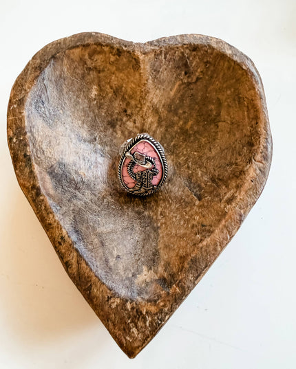 Western Style Stone Pendant Cutout Stretch Ring