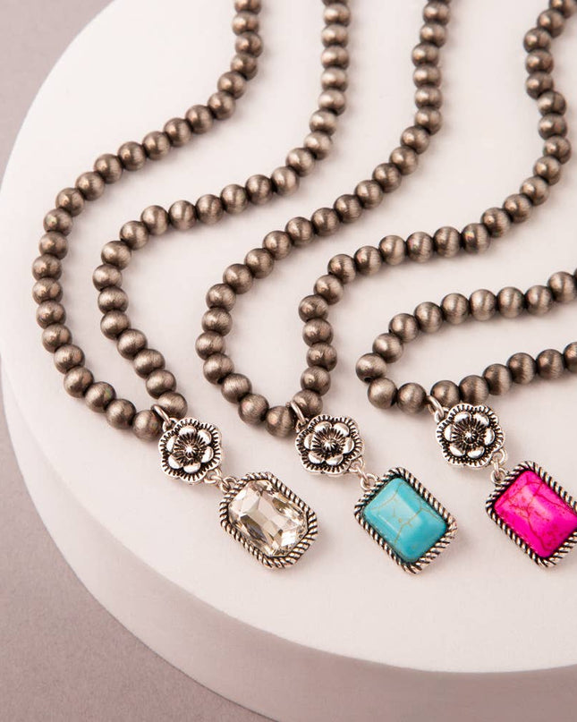 Western Floral Jeweled Pearl Beaded Necklace