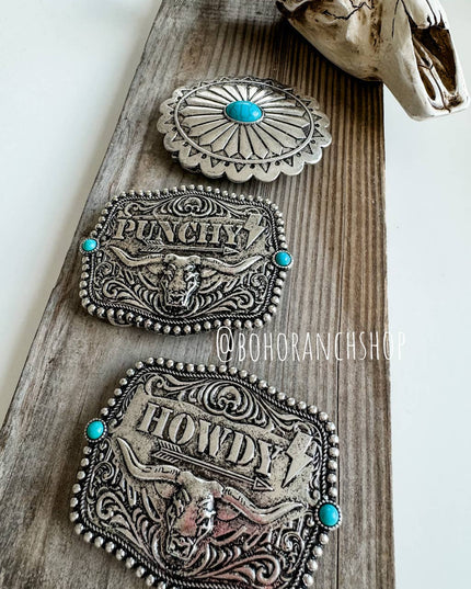 Western Typography Belt Buckle - Howdy - Punchy - Concho