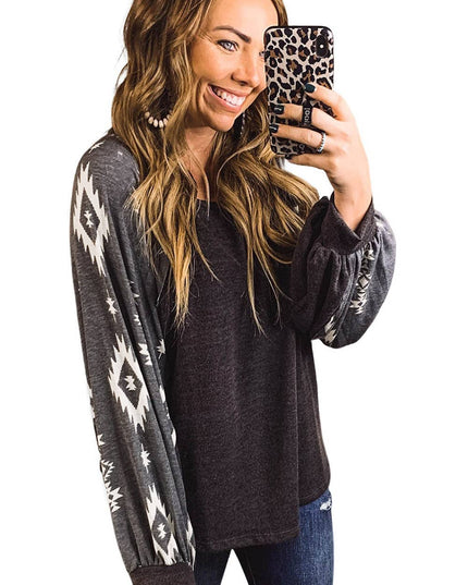 Customizable Western Print Patch Long Sleeve Top