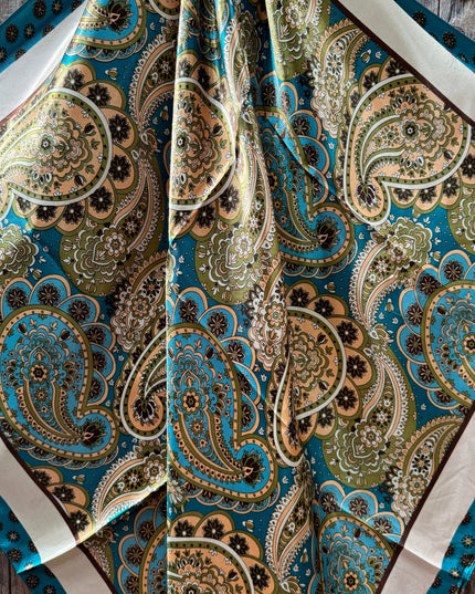 35X35" Teal and Cream Giant Paisley Wild Rag / Scarf WR1027