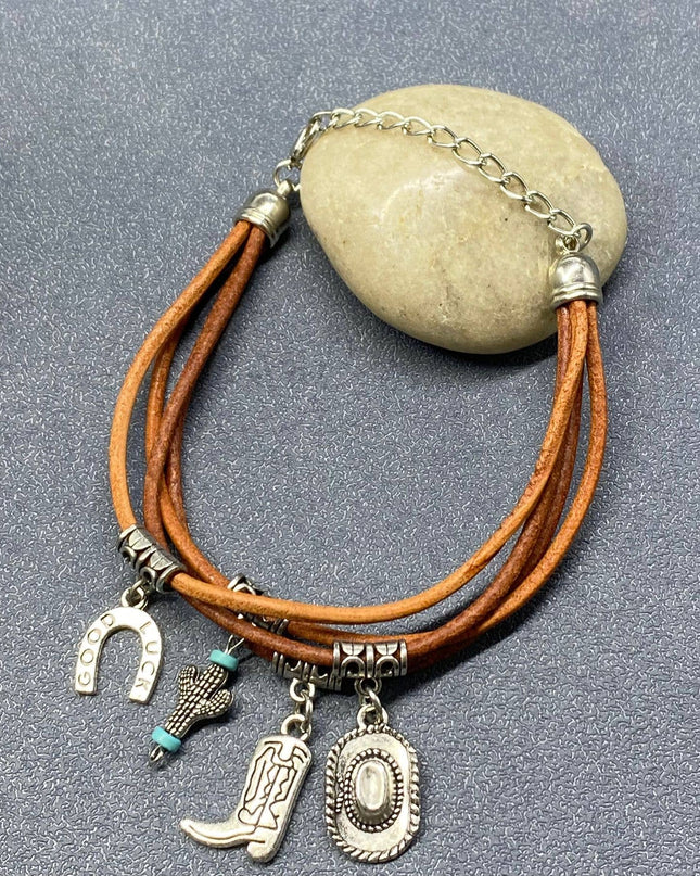 Western Style Charm Multi-Layer Artificial Leather  Bracelet - WJ