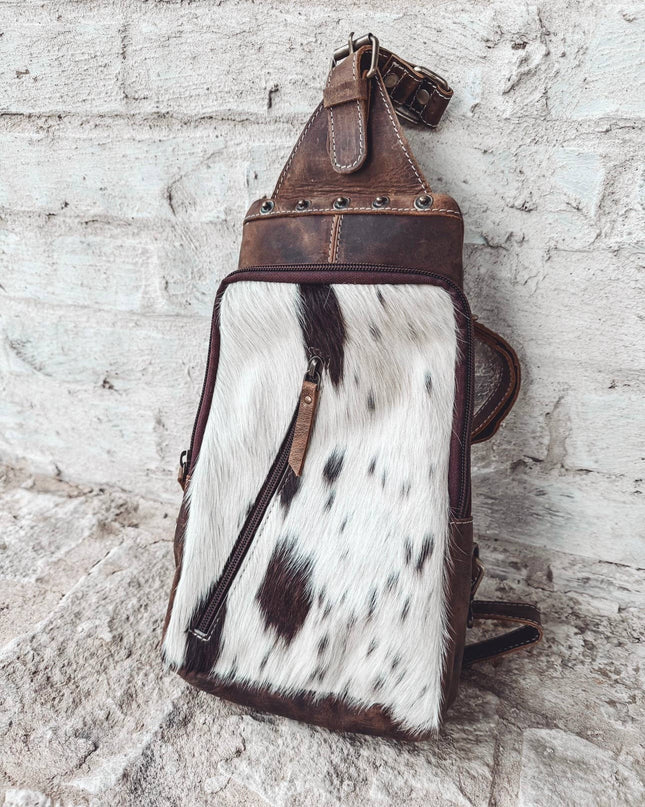 Western Cowhide Leather Sling Bag - travel bag chest bag