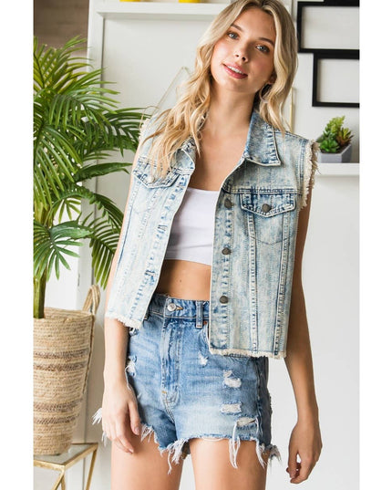 Rhinestone Color Denim Vest