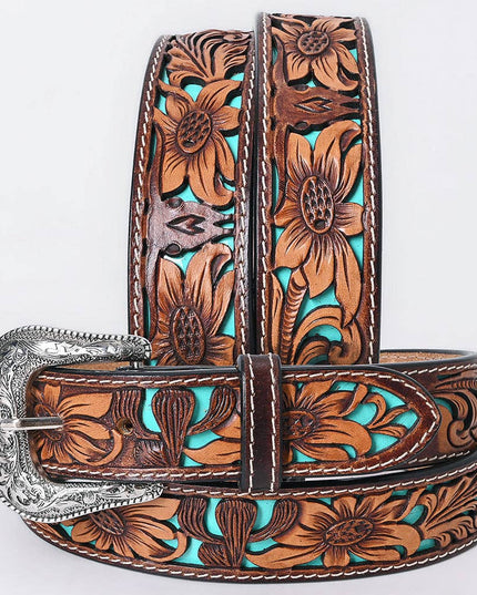 Men & Women Genuine American Leather Belt Brown Hand Tooled
