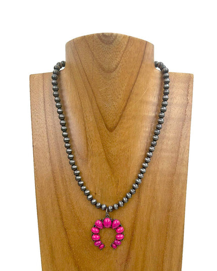 NKY241010-02-BLUE                16'' Silver Navajo pearl Beads with blue turquoise stone squash blassom pendant Necklace