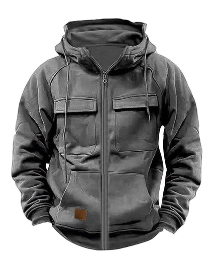 Men's Casual Solid Color Hooded Sweatshirt Jacket