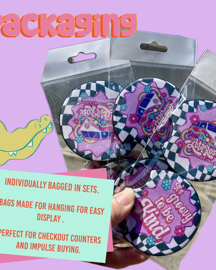 Pink bow car coasters