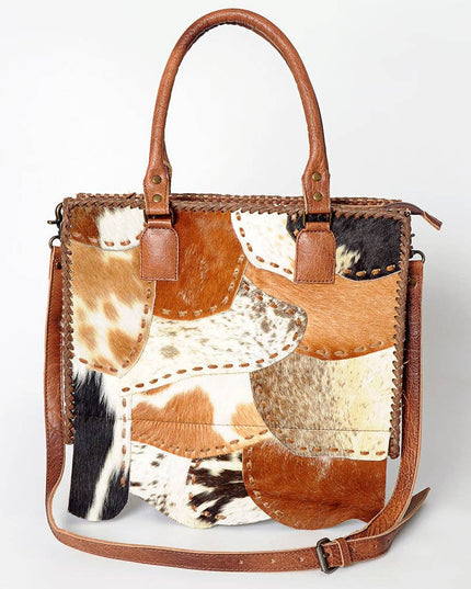 LC-ADBG615C Western Tote Bag with Diamond Patchwork Hair-On Hide and Leather Straps American Darling