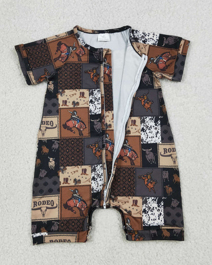 Baby Boys Western Cowboy Rodeo Horse Summer Zip Rompers