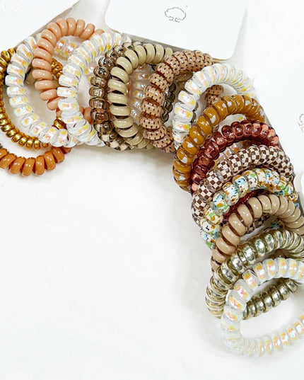 Brown Tone Multi Design Spiral Hair Ties