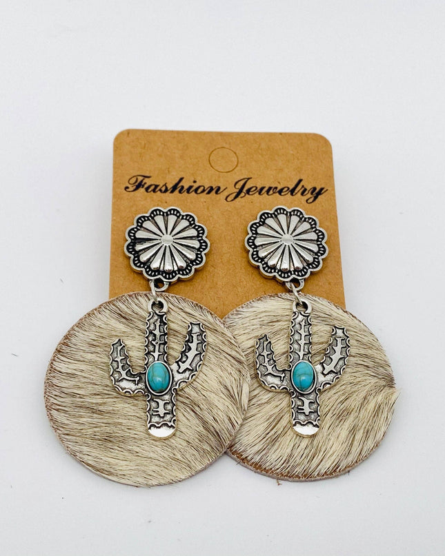 Western Style Cactus Animal Skin Double Charm Earrings - WJ