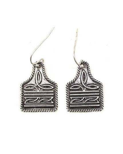 WESTERN BOOT STITCH CATTLE TAG EARRINGS