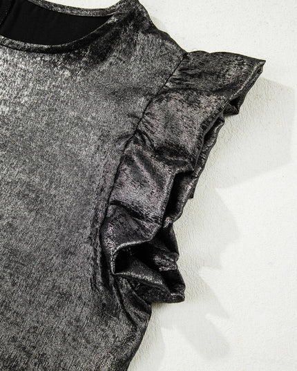 Silver Metallic Ruffle Shoulder Sleeveless Party Top