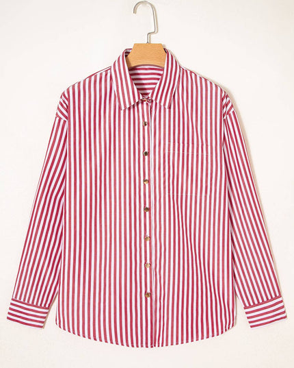FB Stripe Patch Pocket Long Sleeve Buttoned Shirt