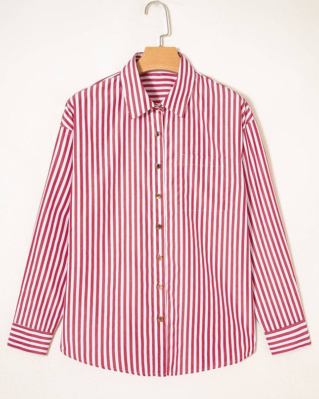 FB Stripe Patch Pocket Long Sleeve Buttoned Shirt