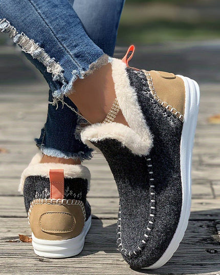 Suede Stitching Patchwork Plush Lined Anklet Boots