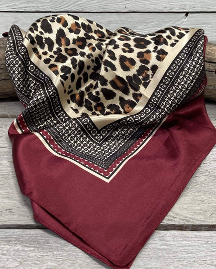 35X35" Wine Leopard Print Wild Rag/Scarf WR397