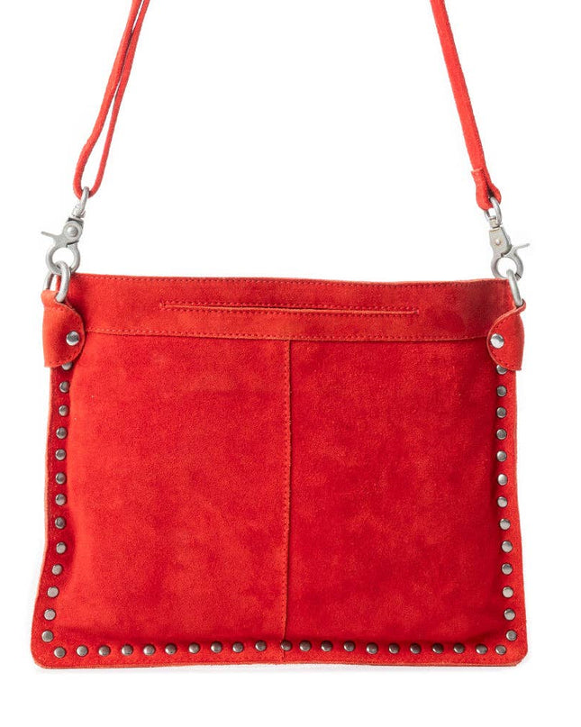 Texas Rose Western Embroidered Leather Bag in Scarlet Red