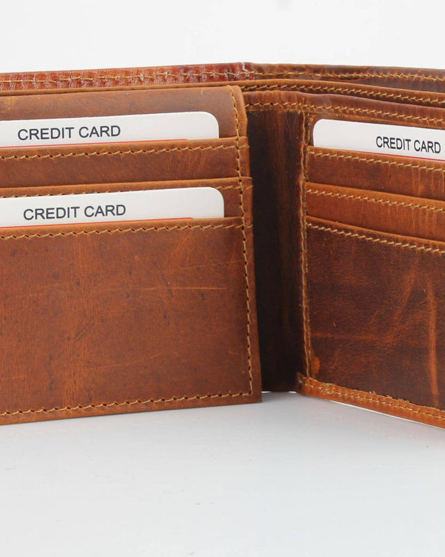 American Bison Oil Pull Up Bifold Wallet Tooled  ABW028