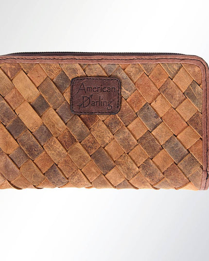 LC-ADBGI121 Woven Leather Western Wallet - Genuine Cowhide Zip-Around Purse