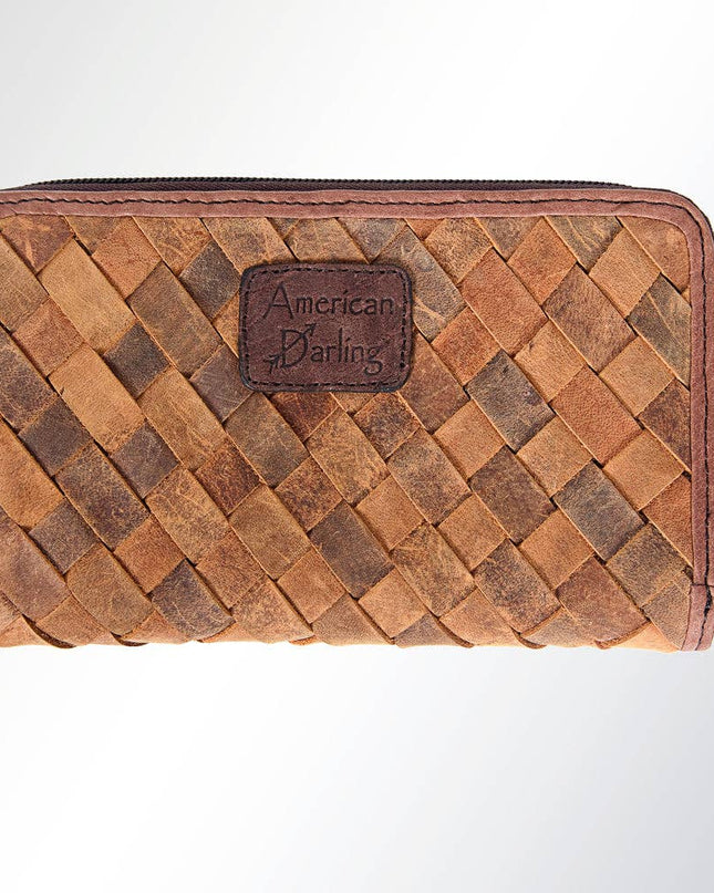 LC-ADBGI121 Woven Leather Western Wallet - Genuine Cowhide Zip-Around Purse