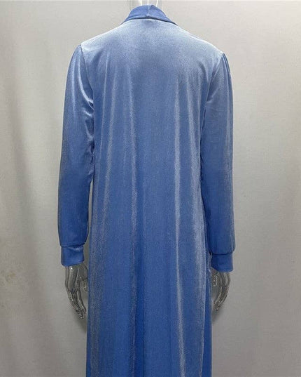 Loose Velvet Long Cardigan Coat With Elasticity