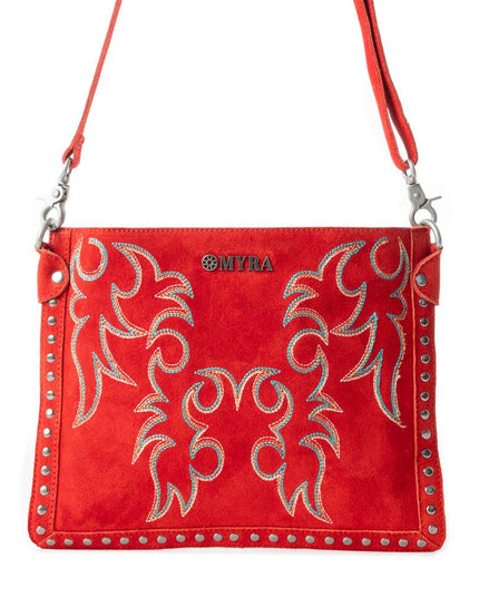 Texas Rose Western Embroidered Leather Bag in Scarlet Red