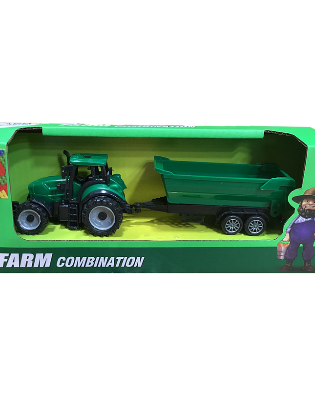 Farm Tractor and Wagon Vehicle Set in Open Window Box