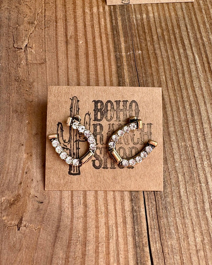 Western Horseshoe Stud Rhinestone Earrings