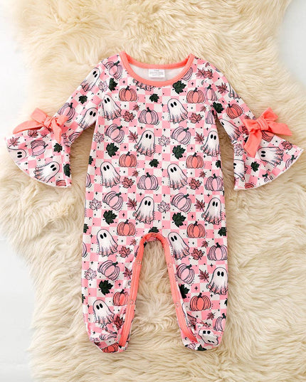 Pink Checkered & ghost printed baby bodysuit. RPG62219 SOL