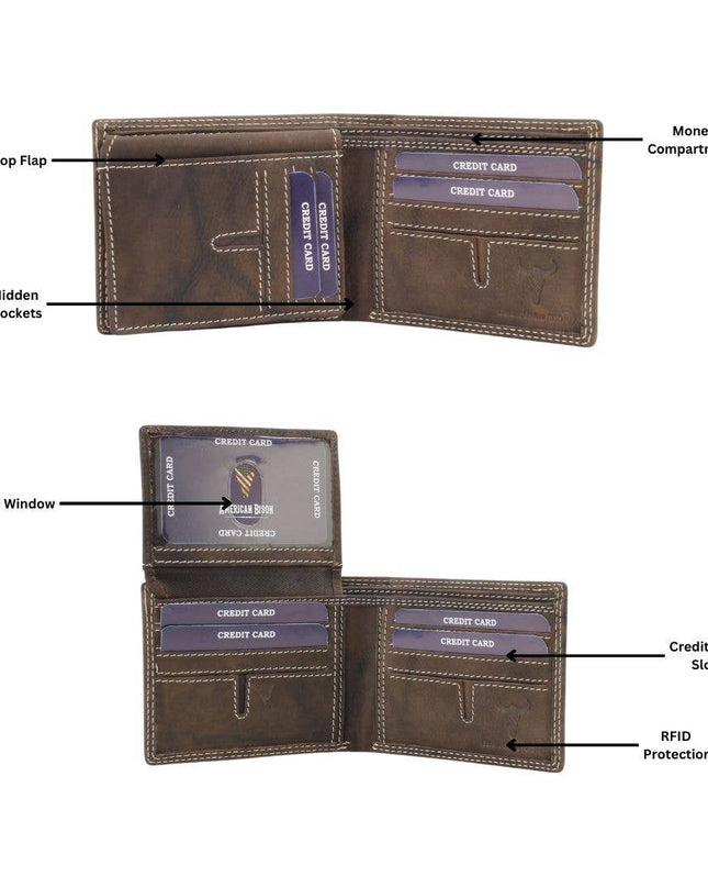 American Bison Oil Pull Up Top Flap Bifold 15729