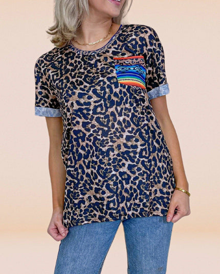Leopard Top with Serape Pocket