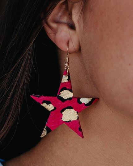 Shine bright, fuchsia star cowhide earring