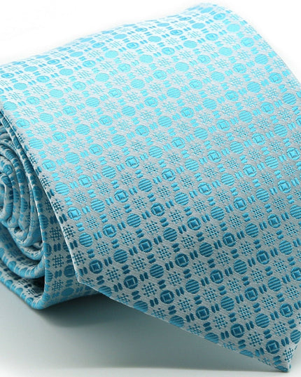 Mens Dads Classic Turquoise Geometric Pattern Business Casual Necktie & Hanky Set R-3
